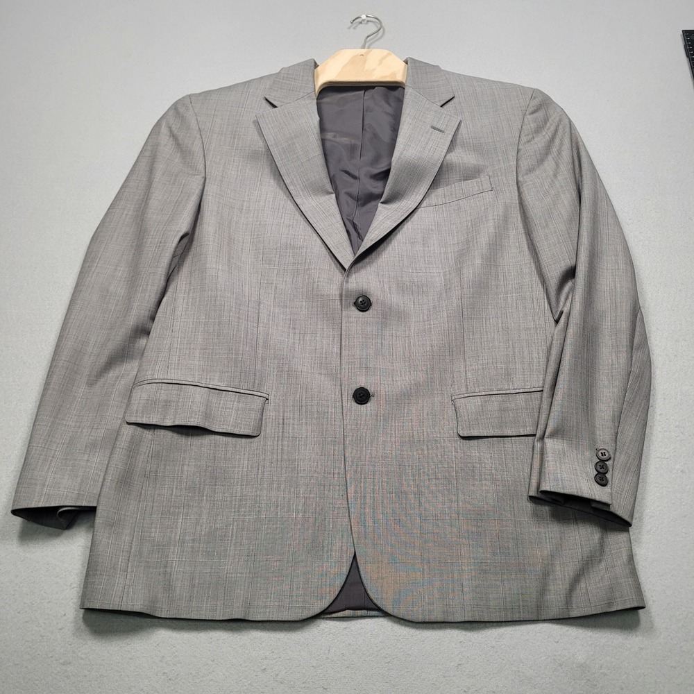 Oscar De La Renta Mens Grey Plaid 100% Wool 2 Button Suit Jacket Blazer 44R